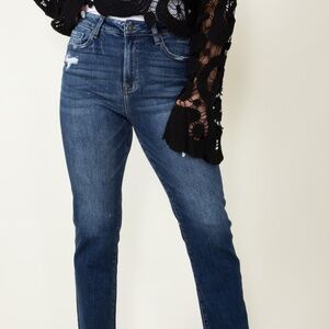 Mica Los Angeles Straight Leg Raw Hem Crop Distressed Denim Jeans Size 29